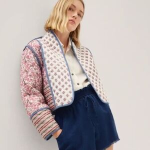 QUILTED PATCHWORK FLORAL BOHO REVERSIBLE OPEN FRONT JACKET NWOT SIZE SMALL